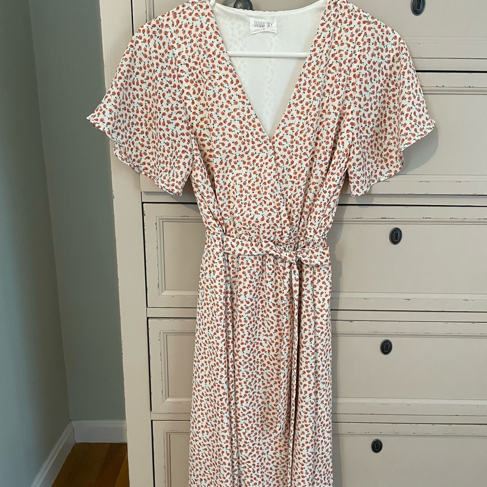 Sienna Sky White Dress with Rust Floral Print